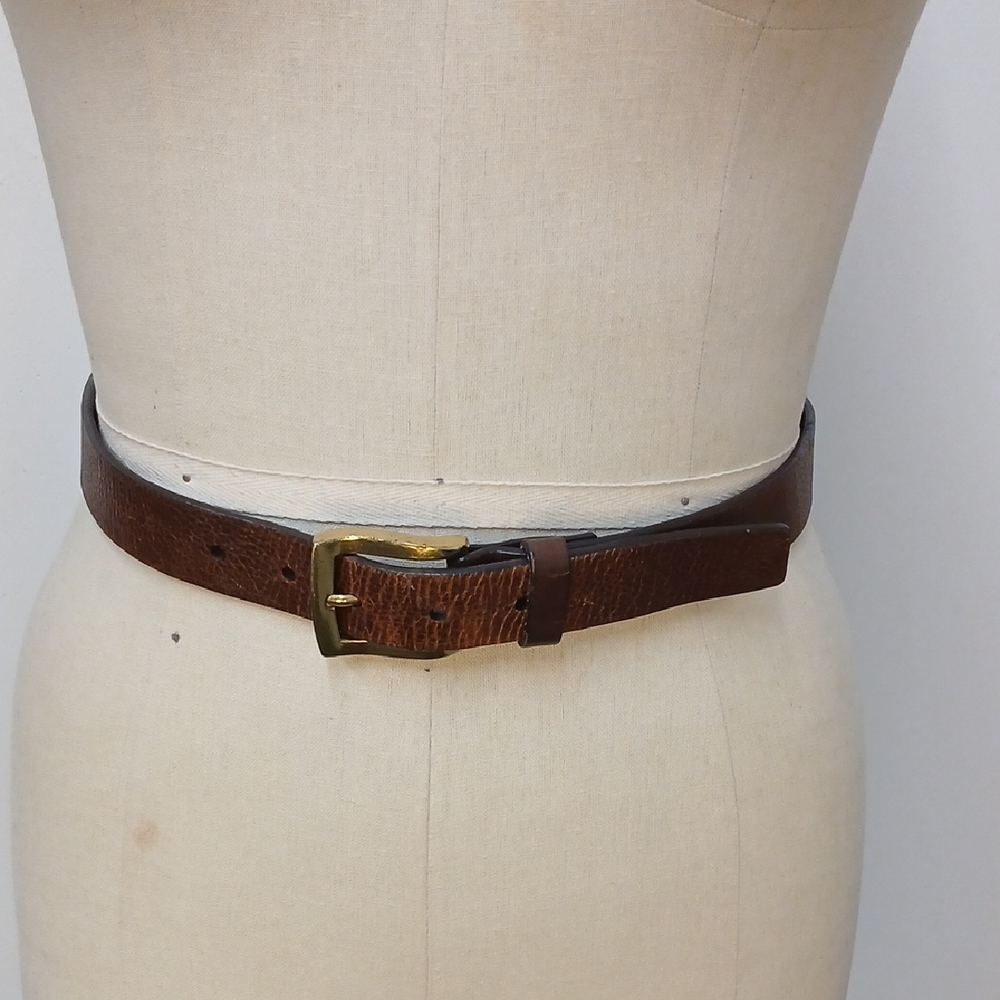 Vintage Liz Claiborne Brown Leather Belt with Brass Buckle / Size Medium